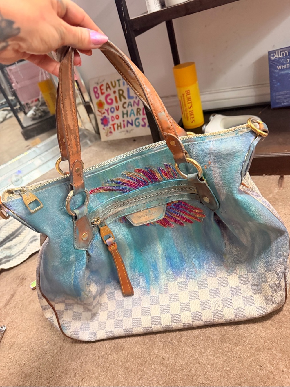 LOUIS VUITTON DAMIER Azure Tote & cross body strap. Ombrayed Sequin Accents - Picture 6 of 6
